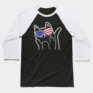 Cat Flipping Off , Funny Patriotic Cat  And Baseball T-Shirt